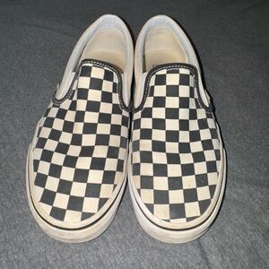 Basic White and Black Checkered Slip on Vans Women’s  Size 7 1/2